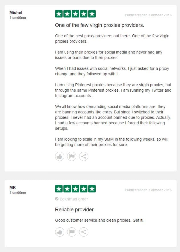 Trustpilot user comments on SSLPrivateProxy