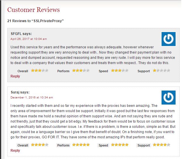 SSL Private Proxies customer reviews 1