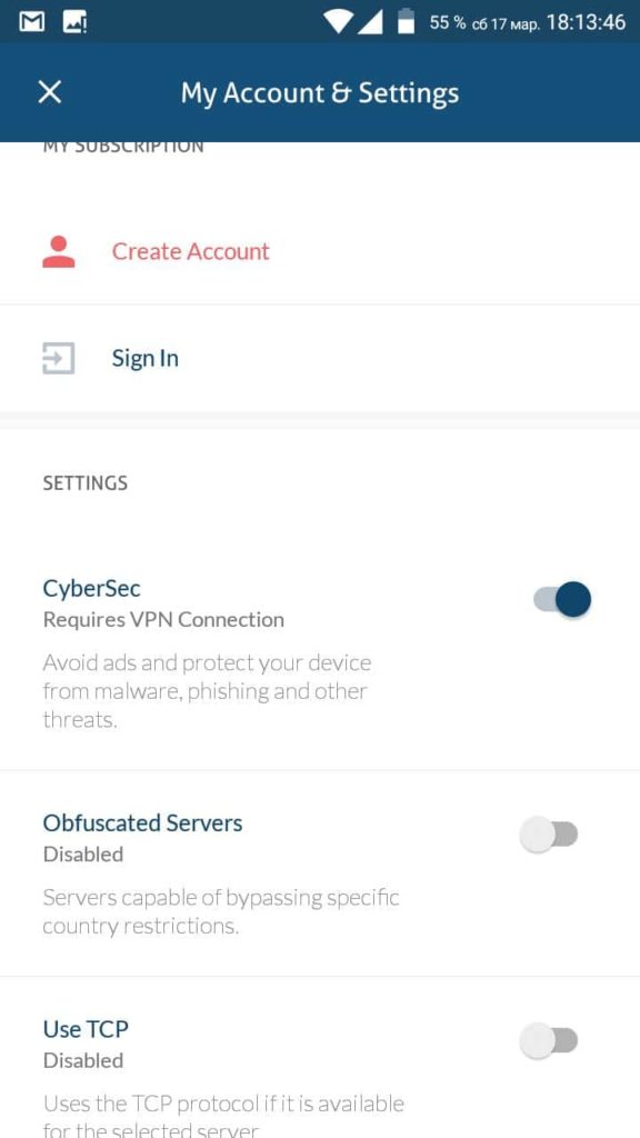 NordVPN android settings