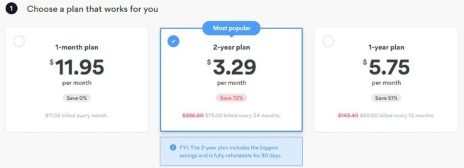 NordVPN registration - choose a plan