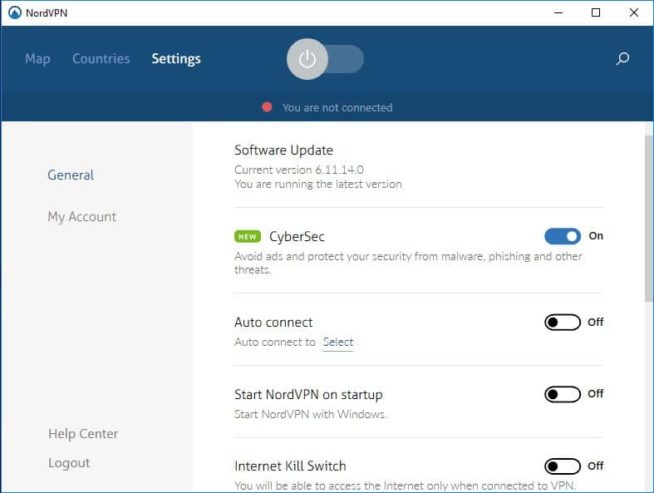 NordVPN windows settings