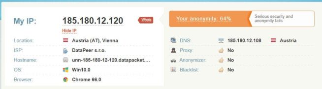 IPVanish Austria DNS leak test