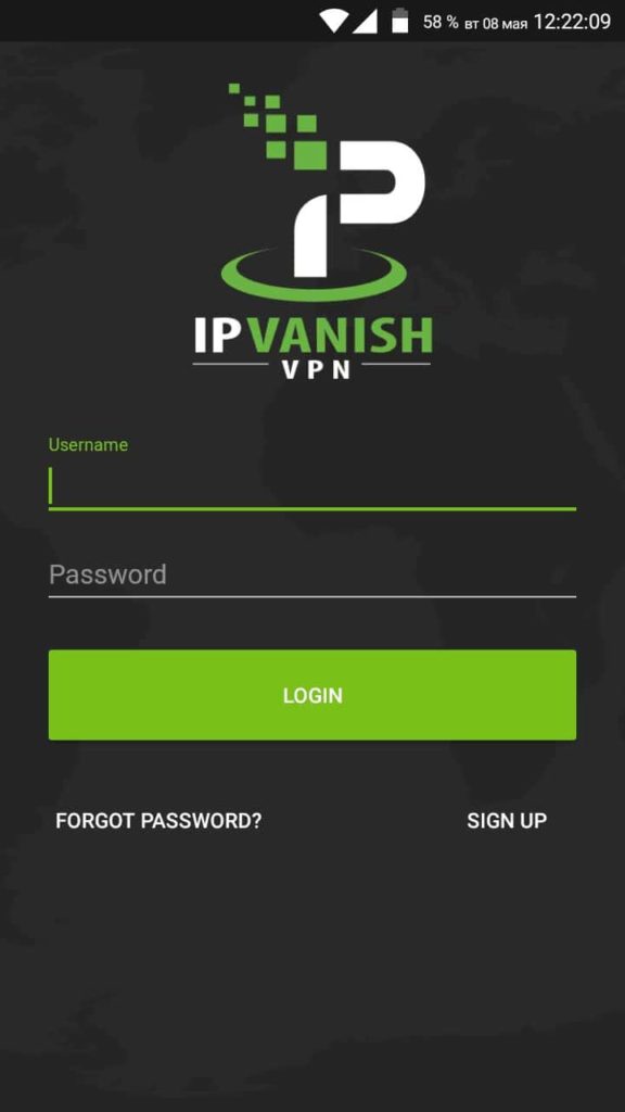 IPVanish mobile app login