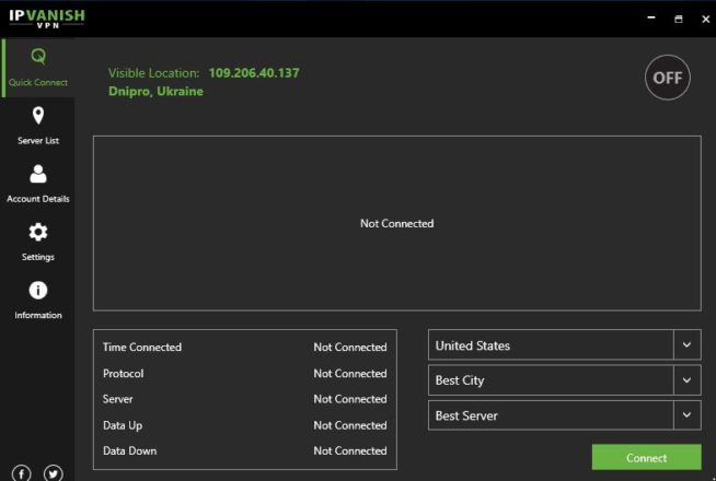 IPVanish quick connect