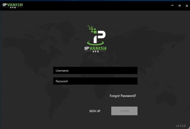IPVanish login screen