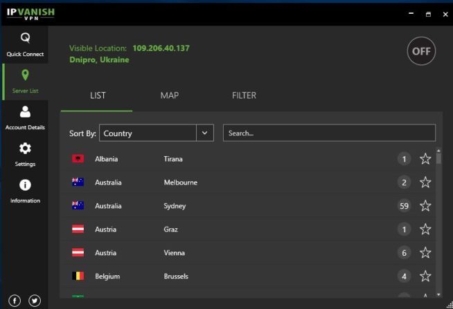 IPVanish server list