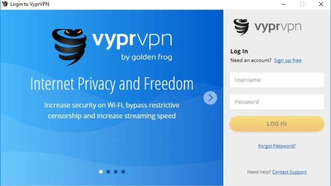  VyprVPN-appinloggning och lösenord 