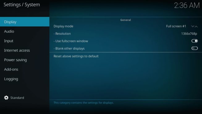 Kodi system settings