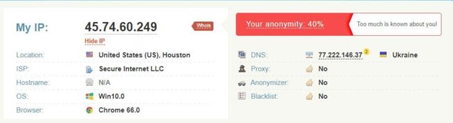 PureVPN DNS-leak test - Houston