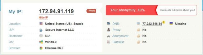 PureVPN DNS-leak test - Seattle