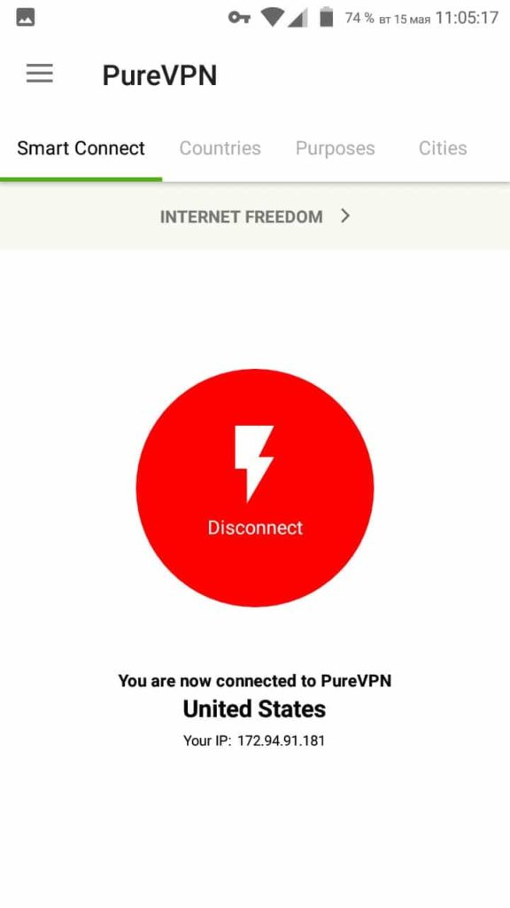 PureVPN android connected