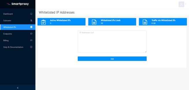 SmartProxy dashboard - whitelisted ip