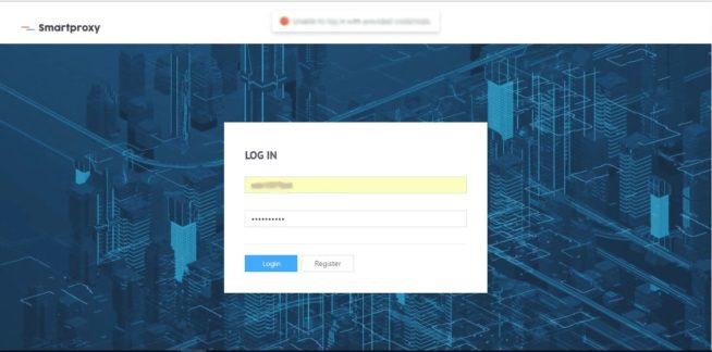 SmartProxy.com login screen