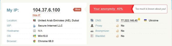Ivacy VPN - DNS leak test 13. dubai