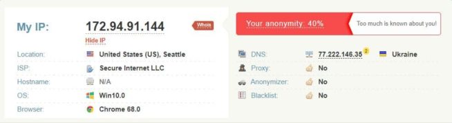 Ivacy VPN - DNS leak test 19. seattle