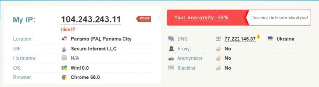 Ivacy VPN - DNS leak test 21. panama