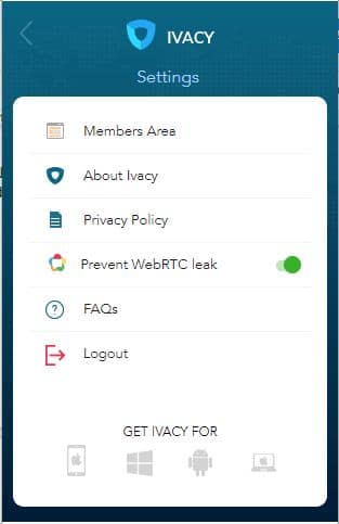 Ivacy VPN - app 12. chrome settings