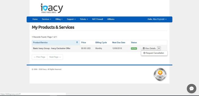 Ivacy VPN - cancel 2. request