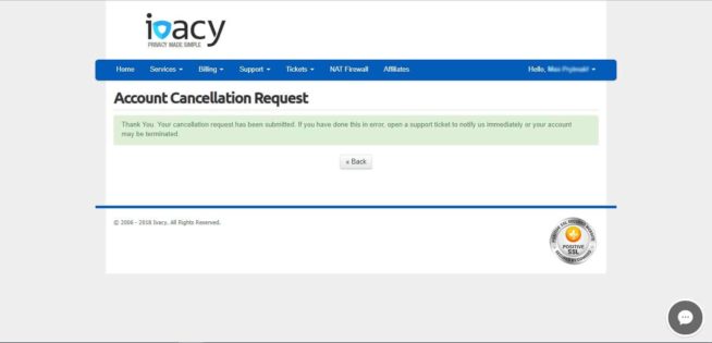 Ivacy VPN - cancel 4. confirmation