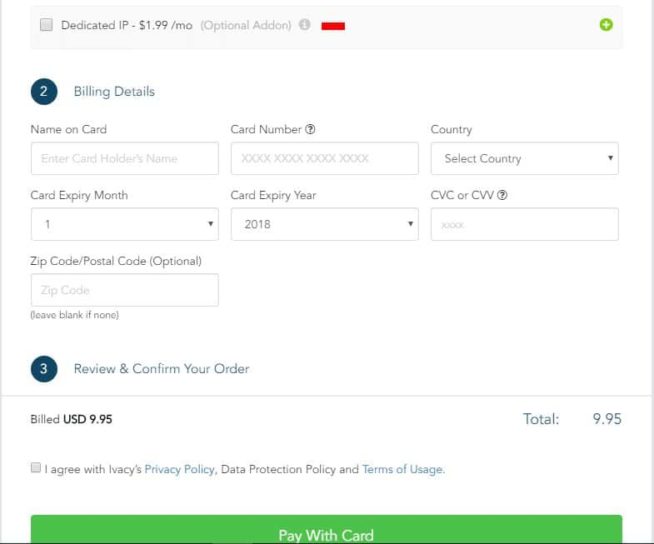Ivacy VPN - payment 6. billing details