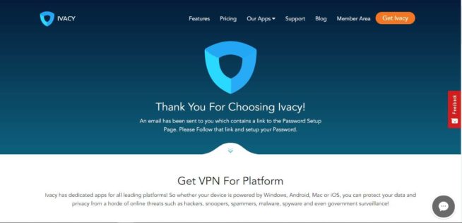 Ivacy VPN - payment 7. thank you