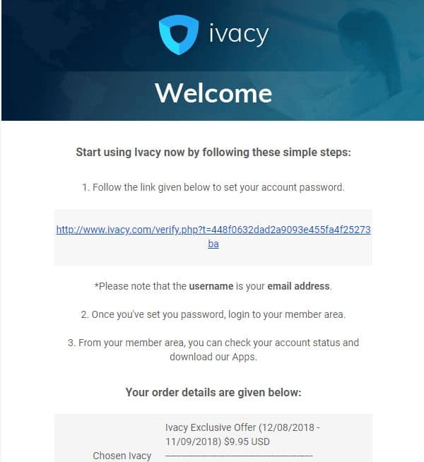 Ivacy VPN - payment 8. email