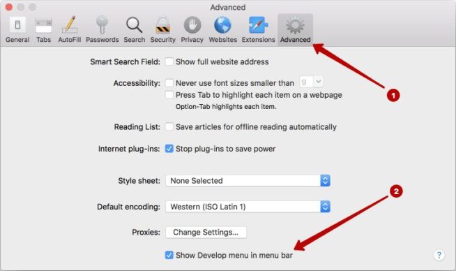 14 safari develop menu