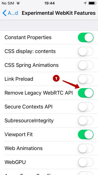 16 safari ios webrtc disabled