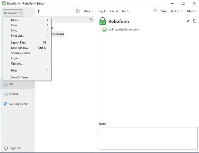 12 RoboForm Review - windows app menu