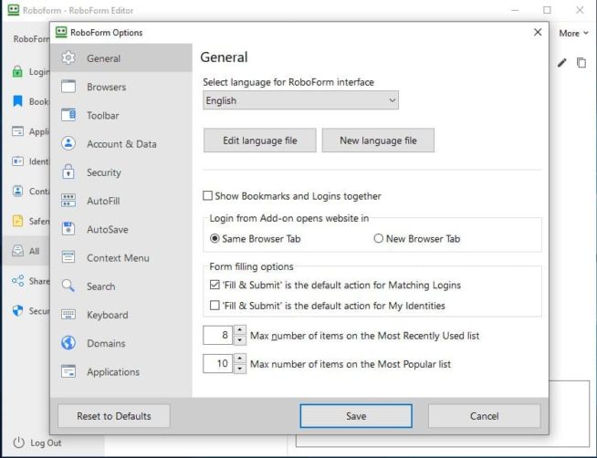 13 RoboForm Review - window app settings