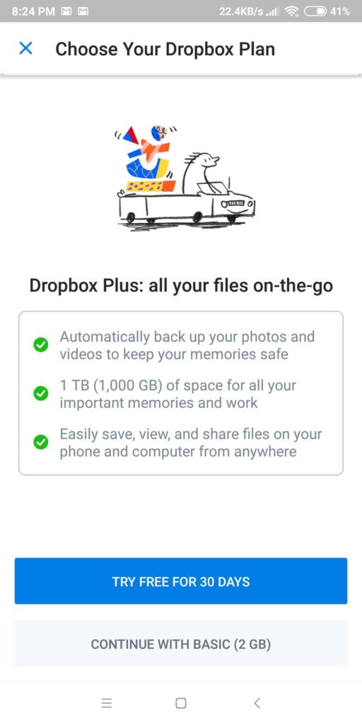 20 dropbox android choose plan