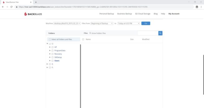 BackBlaze Restore File Selection