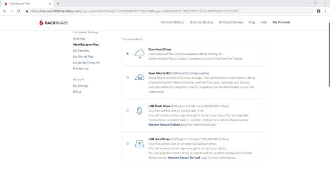 BackBlaze Restore Files