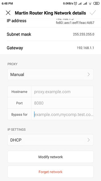  configurações de proxy Wifi