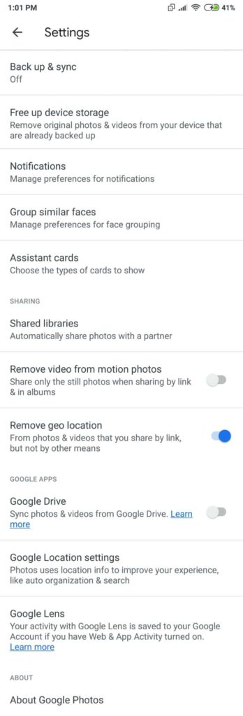 06 google photos settings