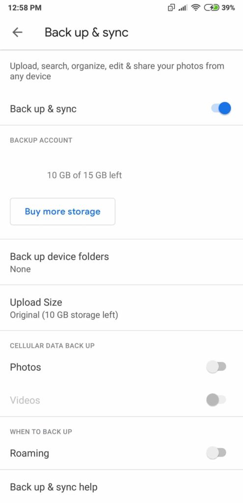 07 google photos backup settings