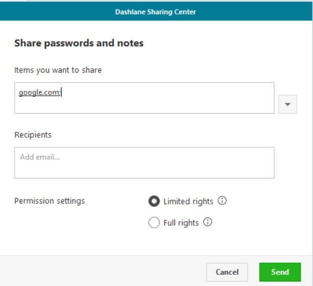 14.dashlane Share Password - Options