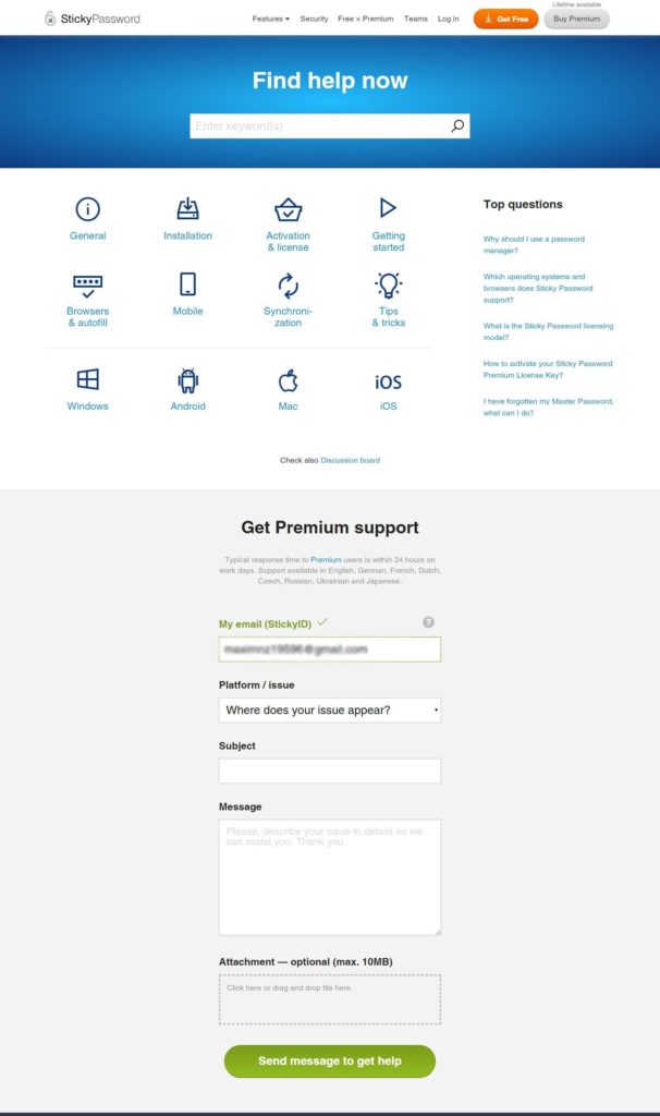 32 Sticky Password support portal