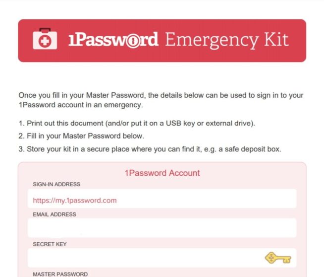 5 1Password Emergency Kit