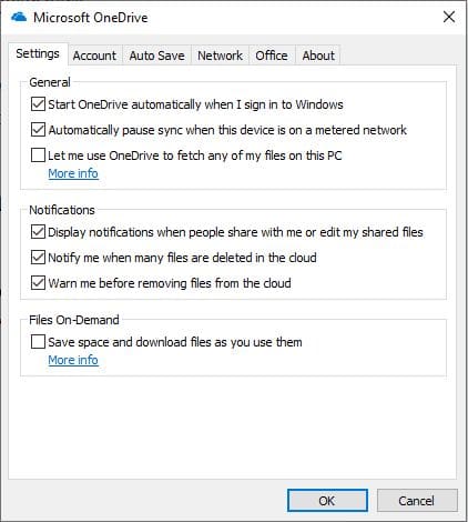 9 OneDrive Deskptop Application SETTINGS