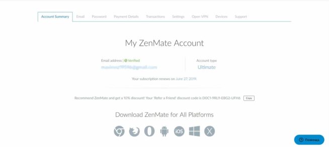 21 zenmate account summary