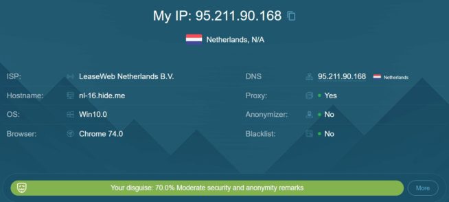 Hide.me DNS-leak test - Netherlands, Haarlem