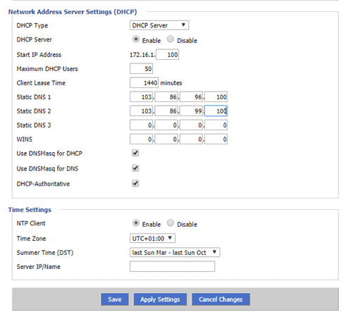 network address server settings