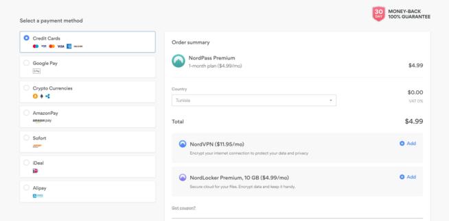 NordPass Payment Methods