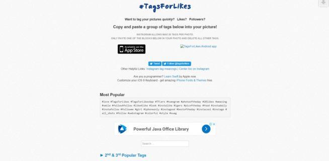 Tags for likes hashtag app for Instagram