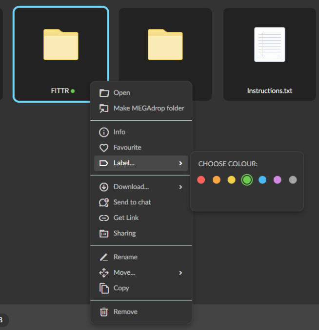 mega cloud folder color labels