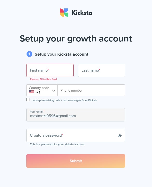 Kicksta setup account