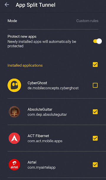 app split tunnel cyberghost