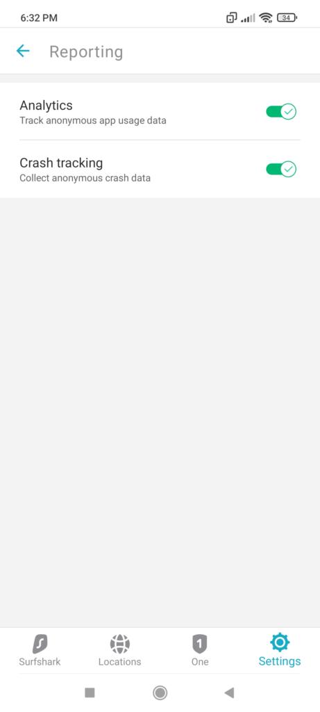 surfshark android reporting