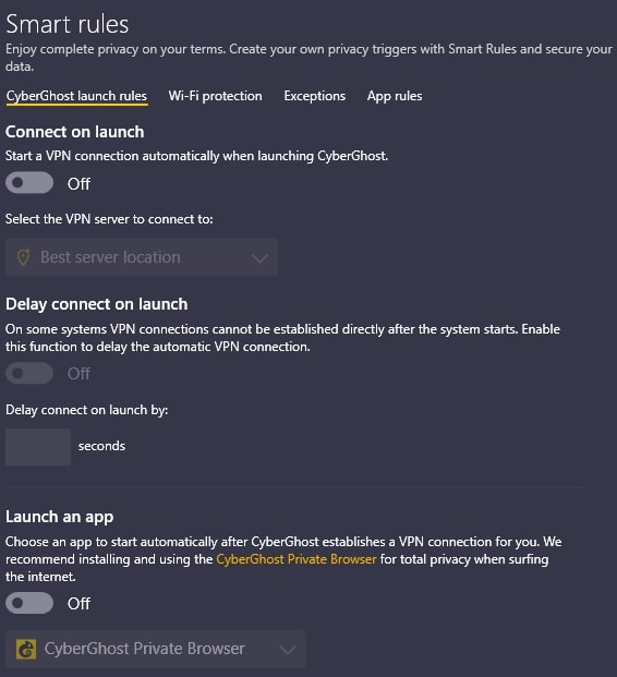 smartrules launchrules cyberghost vpn